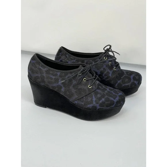 NEW NWT Nicole Laser Blue Leopard Animal Print Platform Leather Shoe Sz 8.5 & 10 - Picture 3 of 11
